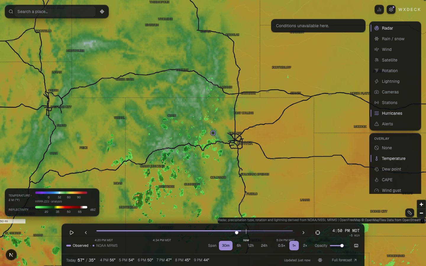 Temperature overlay across the Rockies with the timeline below