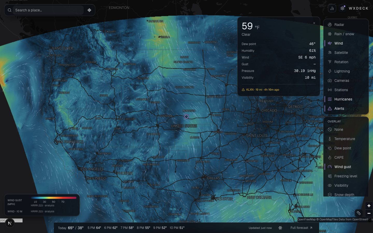 Wind particles over the central United States